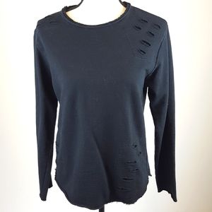 Broken Threads 100% cotton black distressed long sleeve top size small